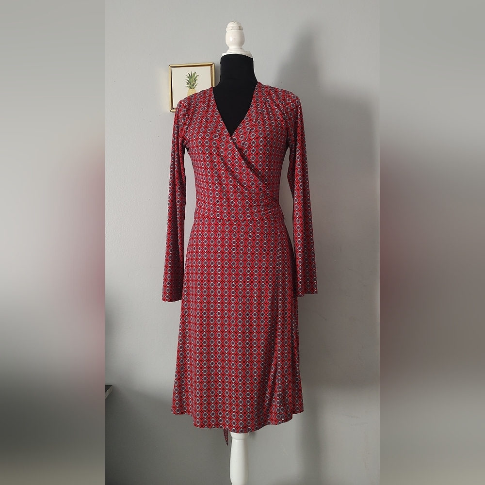 Wrap  Dress Banana Republic Size M Orange Red Long Sleeve Polyester And Spandex